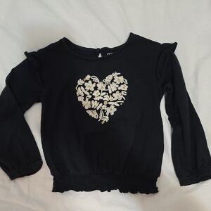 Carter's Black Long Sleeve Top with Floral Heart